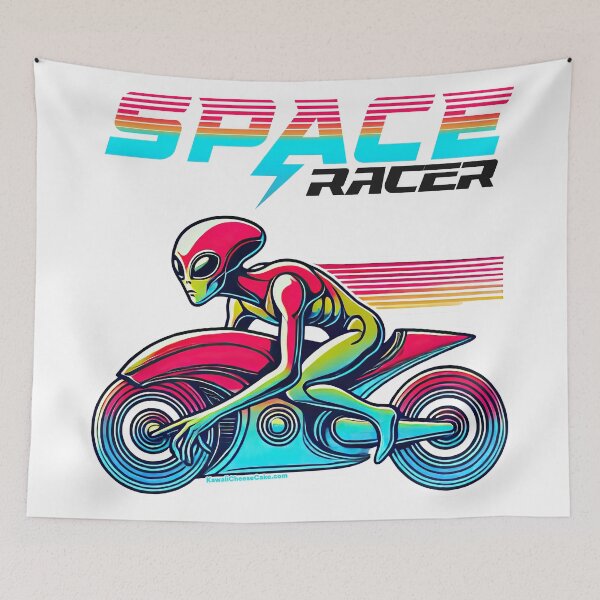 Item preview, Retro Space Racer Alien on Motorcycle - Vintage Sci-Fi Adventure designed and sold by KawaiiCherryPie.