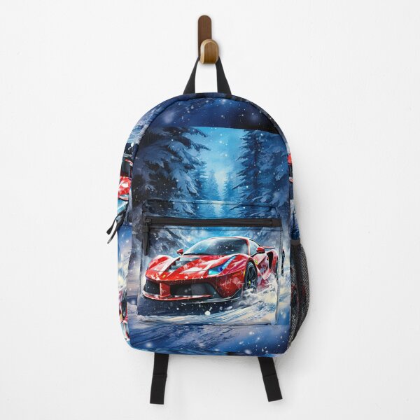 Item preview, Winter Wonderland Drive, Exclusive Red Supercar Art Print, Snowy Forest Adventure, Sports Car designed and sold by RevUpDesign.