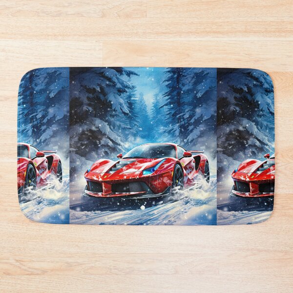 Item preview, Winter Wonderland Drive, Exclusive Red Supercar Art Print, Snowy Forest Adventure, Sports Car designed and sold by RevUpDesign.