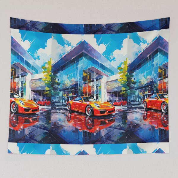 Item preview, Porsche 911 Carrera, Vibrant Urban Sport Car Scene - Limited Edition Artistic Car Poster, Reflective Street Illustration, Collectible Auto Artwork designed and sold by RevUpDesign.
