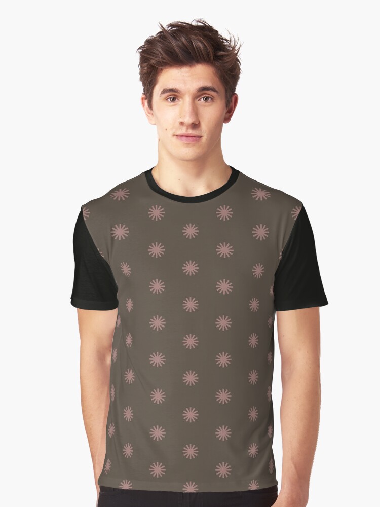 Graphic T-Shirt, Geometric Warm Neutrals Burlwood Suns On Slate Black designed and sold by Triplicate Limited