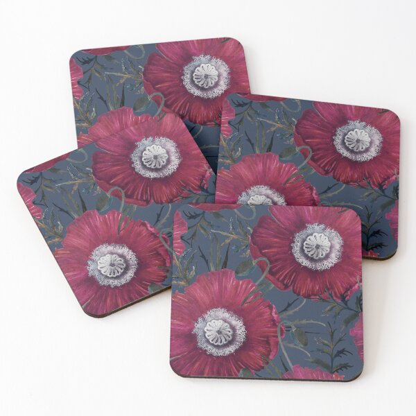 Item preview, Large dark pink poppy flowers, on a dark blue background designed and sold by Alex  Blud.