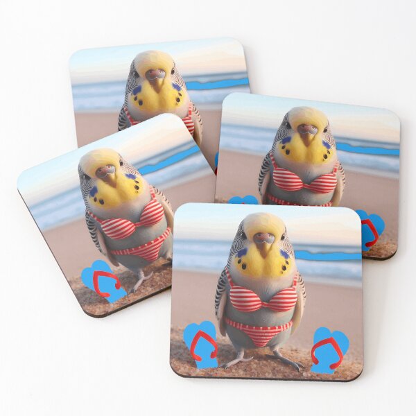 Item preview, Sunny Seaside Budgie: Beachy Keen Parakeet in Bikini and Sandals designed and sold by Expathers.