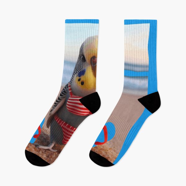Item preview, Sunny Seaside Budgie: Beachy Keen Parakeet in Bikini and Sandals designed and sold by Expathers.