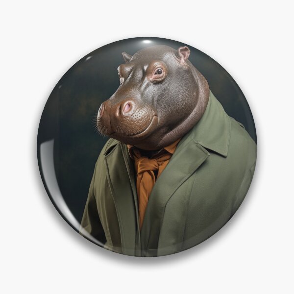 Item preview, Dapper Hippo in Olive Overcoat designed and sold by Sillytoe.