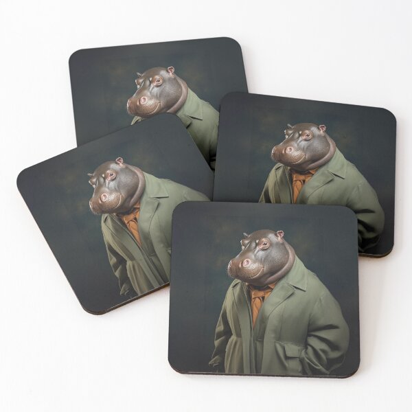 Item preview, Dapper Hippo in Olive Overcoat designed and sold by Sillytoe.