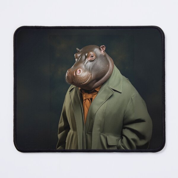 Item preview, Dapper Hippo in Olive Overcoat designed and sold by Sillytoe.