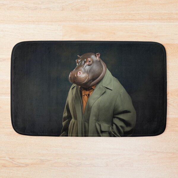 Item preview, Dapper Hippo in Olive Overcoat designed and sold by Sillytoe.