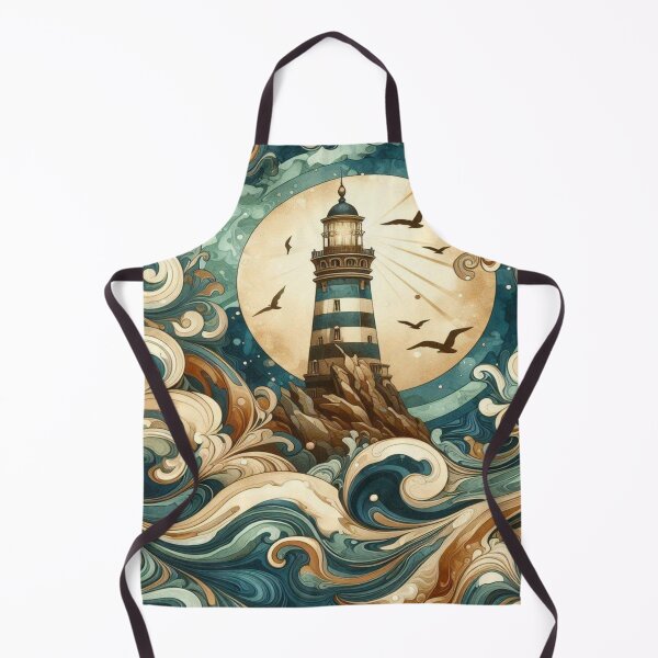 Item preview, Lighthouse and waves in watercolor style: A harmonious interplay of blue, brown and gold designed and sold by FotoworldEdel.