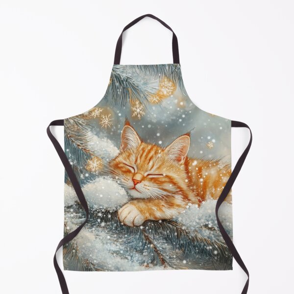 Item preview, Adorable sleeping cat on snowy Christmas tree holiday painting designed and sold by MargaretWiktor.