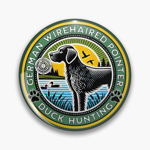 Item preview, German Wirehaired Pointer Duck Hunting Emblem designed and sold by SportyAndArtful.