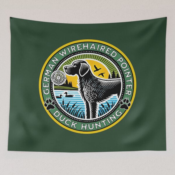 Item preview, German Wirehaired Pointer Duck Hunting Emblem designed and sold by SportyAndArtful.