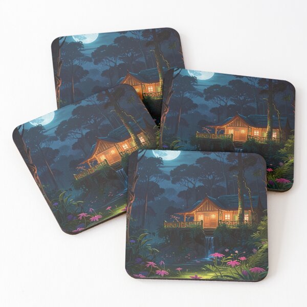 Item preview, Tranquil Wooden Hut in Lush Jungle designed and sold by Enchanting Art Vista.