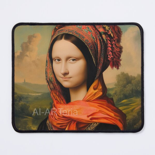 Item preview, Mona Lisa in Ukrainian Headscarf designed and sold by AI-ARTeria.