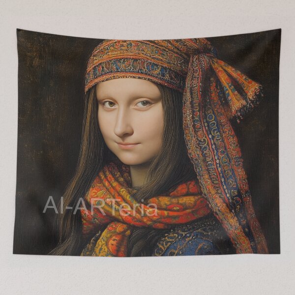 Item preview, Mona Lisa in Ukrainian Headscarf designed and sold by AI-ARTeria.