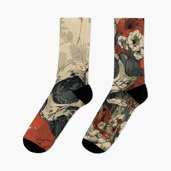 Item preview, Skull with Blossoms and Snakes Artistic Illustration ukiyo-e designed and sold by Retrocranio.