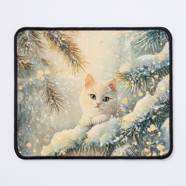 Item preview, Adorable Cat on Snowy Tree - Christmas Watercolor Painting designed and sold by MargaretWiktor.