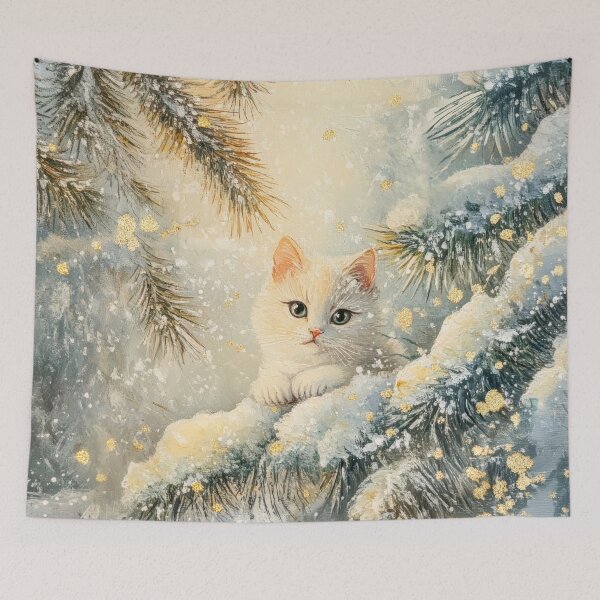 Item preview, Adorable Cat on Snowy Tree - Christmas Watercolor Painting designed and sold by MargaretWiktor.