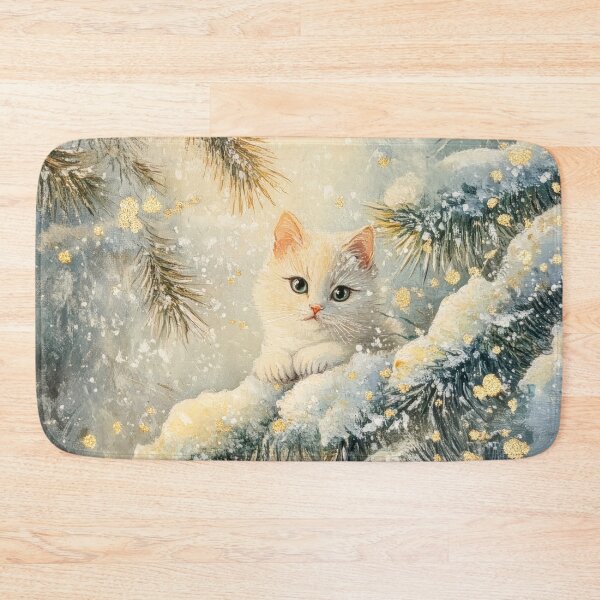 Item preview, Adorable Cat on Snowy Tree - Christmas Watercolor Painting designed and sold by MargaretWiktor.