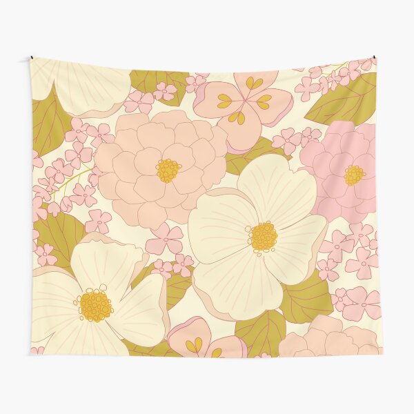 Pink Pastel Vintage Floral Pattern Tapestry