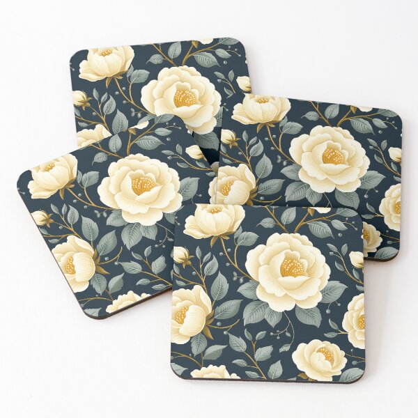 Item preview, Cream Roses on a Navy Blue Background designed and sold by thesnowwhyte.