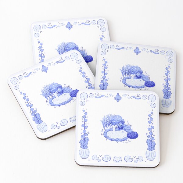 Item preview, Ceramic tile of a pond with a fish fountain  designed and sold by rizdrawings.