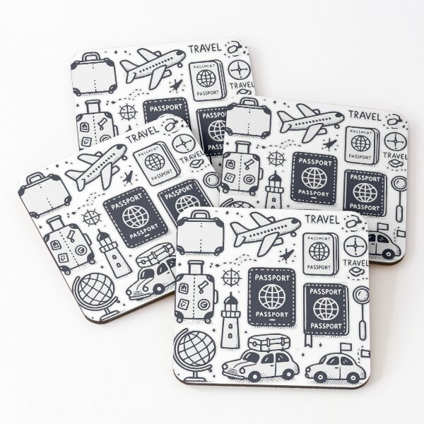 Item preview, Whimsical Minimalist Travel Icons Passport Adventure Illustration designed and sold by UniqueCraftsnCo.