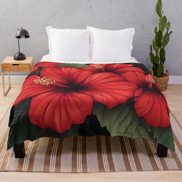 Item preview, Elegant Red Hibiscus Flowers on Black Background designed and sold by mebraart.