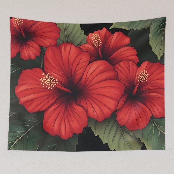 Item preview, Elegant Red Hibiscus Flowers on Black Background designed and sold by mebraart.