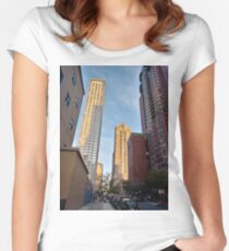 #Chambers, #Happiness, #Building, #Skyscraper, #NewYork, #Manhattan, #Street, #Pedestrians, #Cars, #Towers, #morning, #trees, #subway, #station, #Spring, #flowers, #Brooklyn  Women's Fitted Scoop T-Shirt