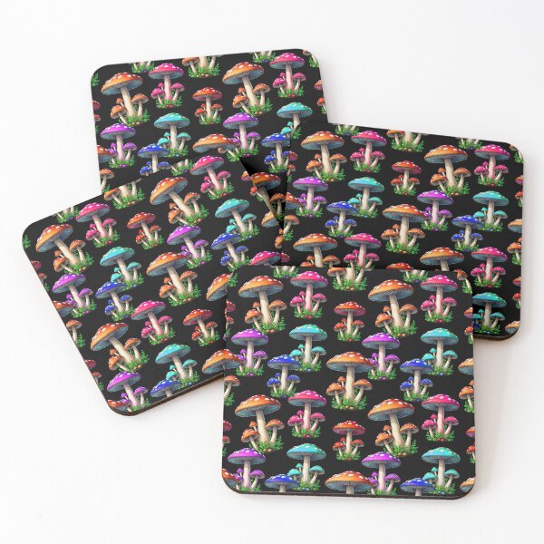 Item preview, Colorful Mushroom Pattern On Black designed and sold by PatternTitan.