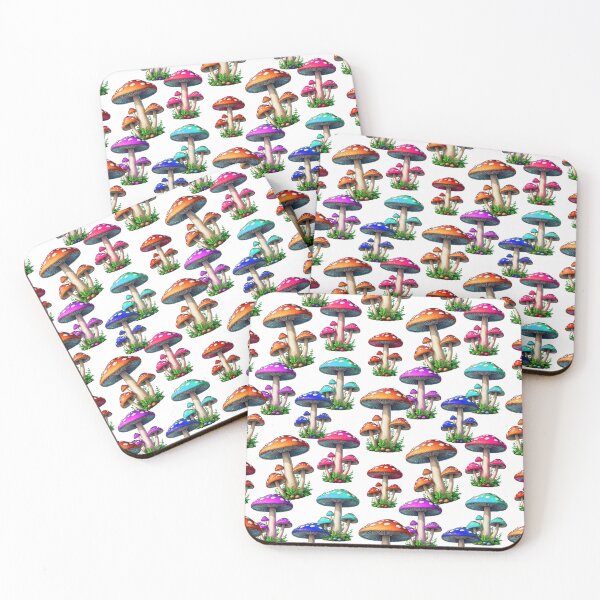 Item preview, Colorful Mushroom Pattern On White designed and sold by PatternTitan.