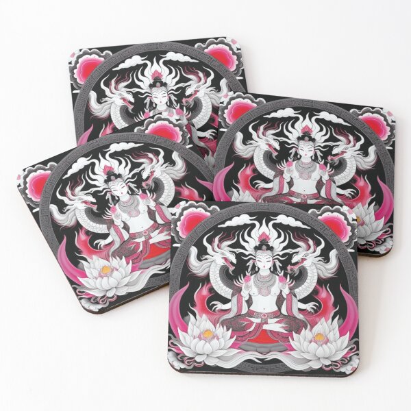 Item preview, Tibetan art in white and pink  designed and sold by Roxburylane.