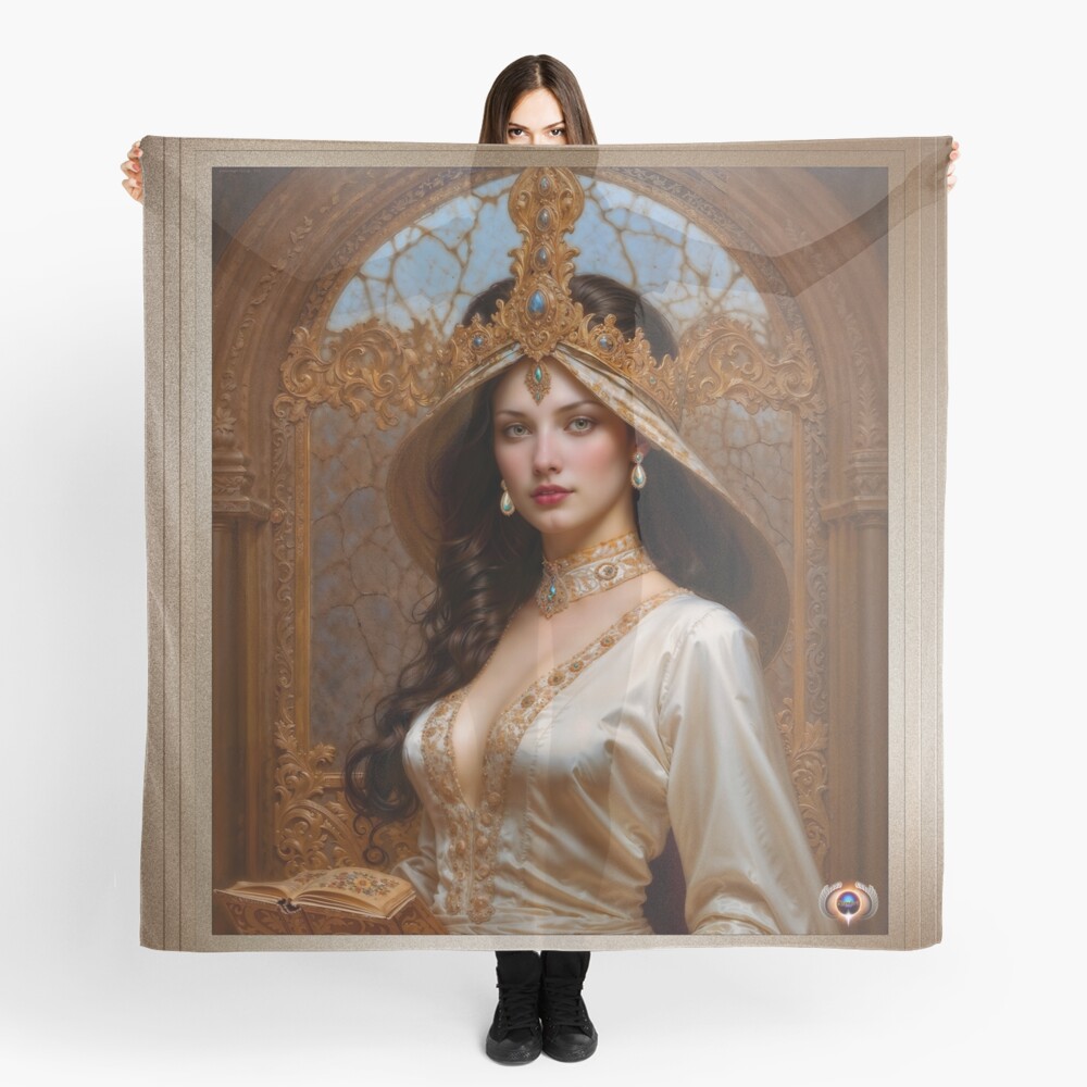 Medieval Portrait Of Lady Lancer Wearing A Golden Crown Enchanting AI Concept Art by Xzendor7 Decorative Art Print Ladies Scarf