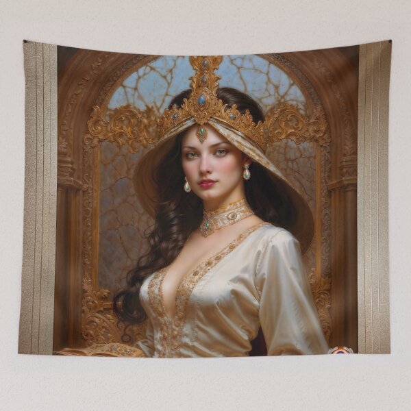 Item preview, Medieval Portrait Of Lady Lancer Wearing A Golden Crown Enchantign AI Concept Art by Xzendor7 designed and sold by Xzendor7 Digital Art Creations.