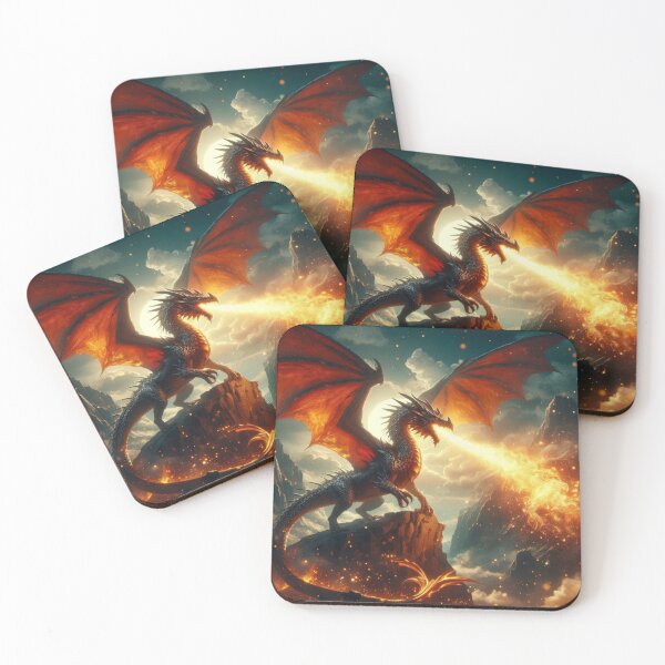 Item preview, fiery red dragon breathing fire in the mountains designed and sold by Expressions-Sel.