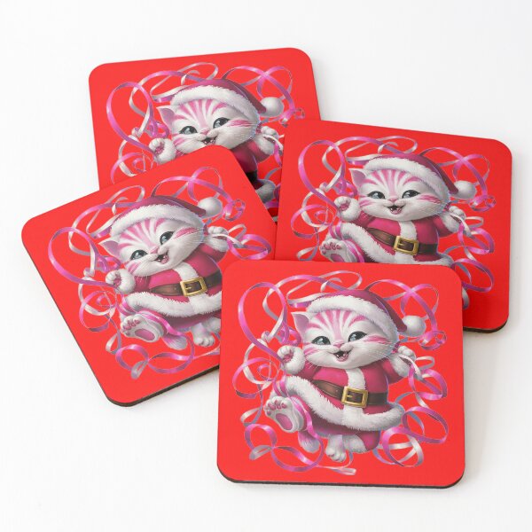 Item preview, Christmas Kitty With Pink Ribbon | Red designed and sold by PinkGoddessLove.