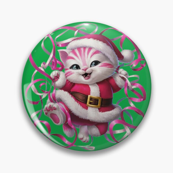 Item preview, Christmas Kitty With Pink Ribbon | Green designed and sold by PinkGoddessLove.