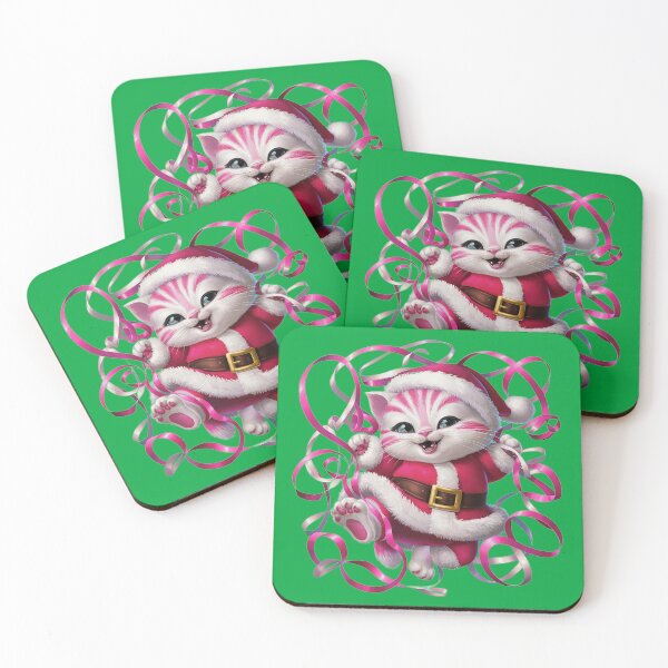 Item preview, Christmas Kitty With Pink Ribbon | Green designed and sold by PinkGoddessLove.