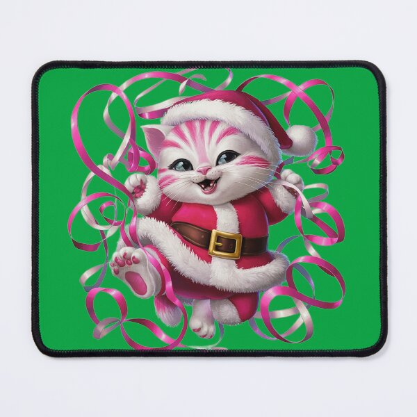 Item preview, Christmas Kitty With Pink Ribbon | Green designed and sold by PinkGoddessLove.