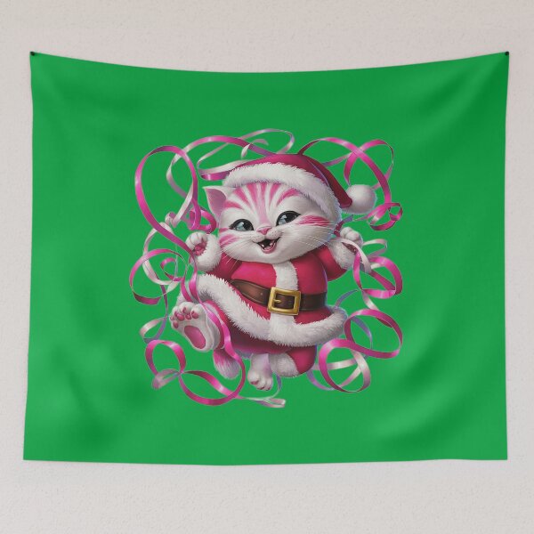 Item preview, Christmas Kitty With Pink Ribbon | Green designed and sold by PinkGoddessLove.