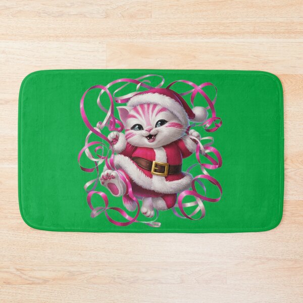 Item preview, Christmas Kitty With Pink Ribbon | Green designed and sold by PinkGoddessLove.