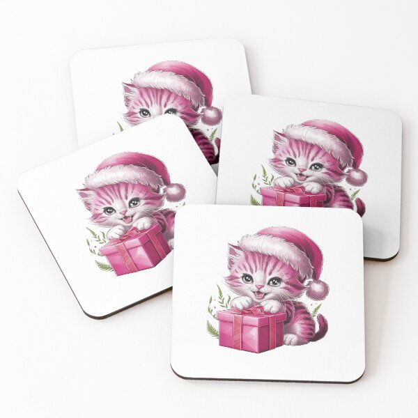 Item preview, Pink Christmas Kitty Playing With Present | White designed and sold by PinkGoddessLove.