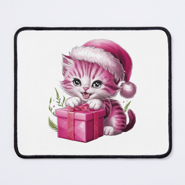 Item preview, Pink Christmas Kitty Playing With Present | White designed and sold by PinkGoddessLove.
