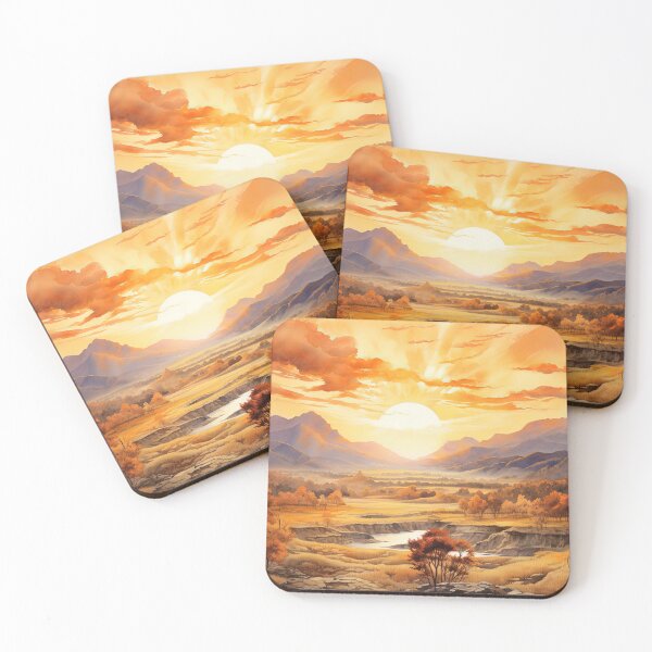 Item preview, Majestic sunrise over desert with plants - Landscape painting designed and sold by TheArtistOf2022.
