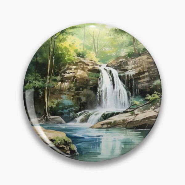 Item preview, Misty forest with waterfall in fog - Watercolor Landscape painting designed and sold by TheArtistOf2022.