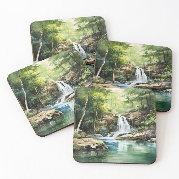 Item preview, Misty forest with waterfall in fog - Watercolor Landscape painting designed and sold by TheArtistOf2022.