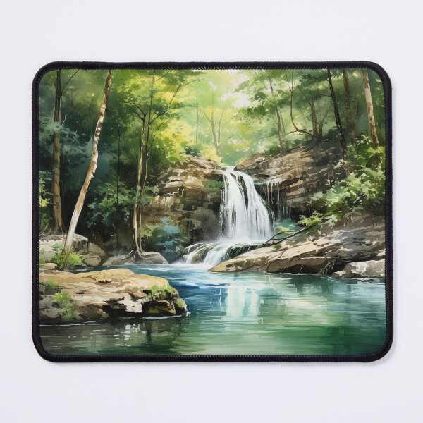 Item preview, Misty forest with waterfall in fog - Watercolor Landscape painting designed and sold by TheArtistOf2022.