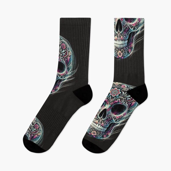 Item preview, Ethereal Monochrome Human Skull with Colorful Flowers designed and sold by Blink Art Studio.
