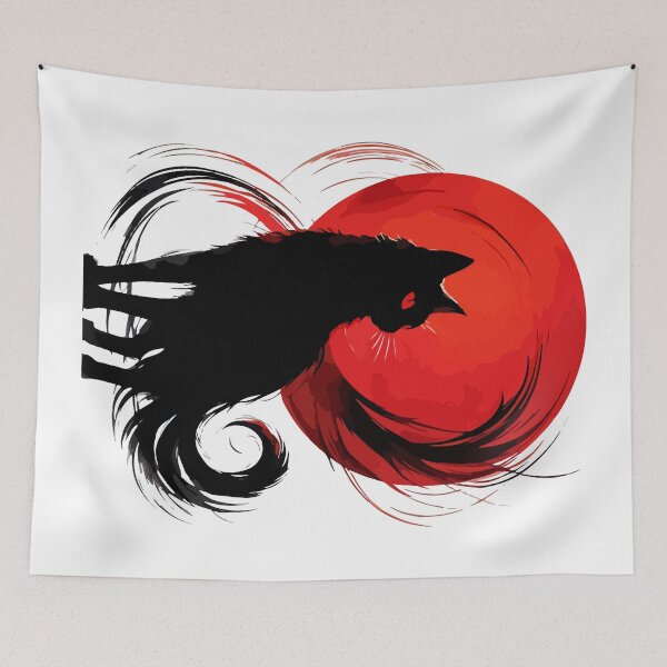 Item preview, Sumie Art Brushstroke Black Cat designed and sold by TomFrontierArt.